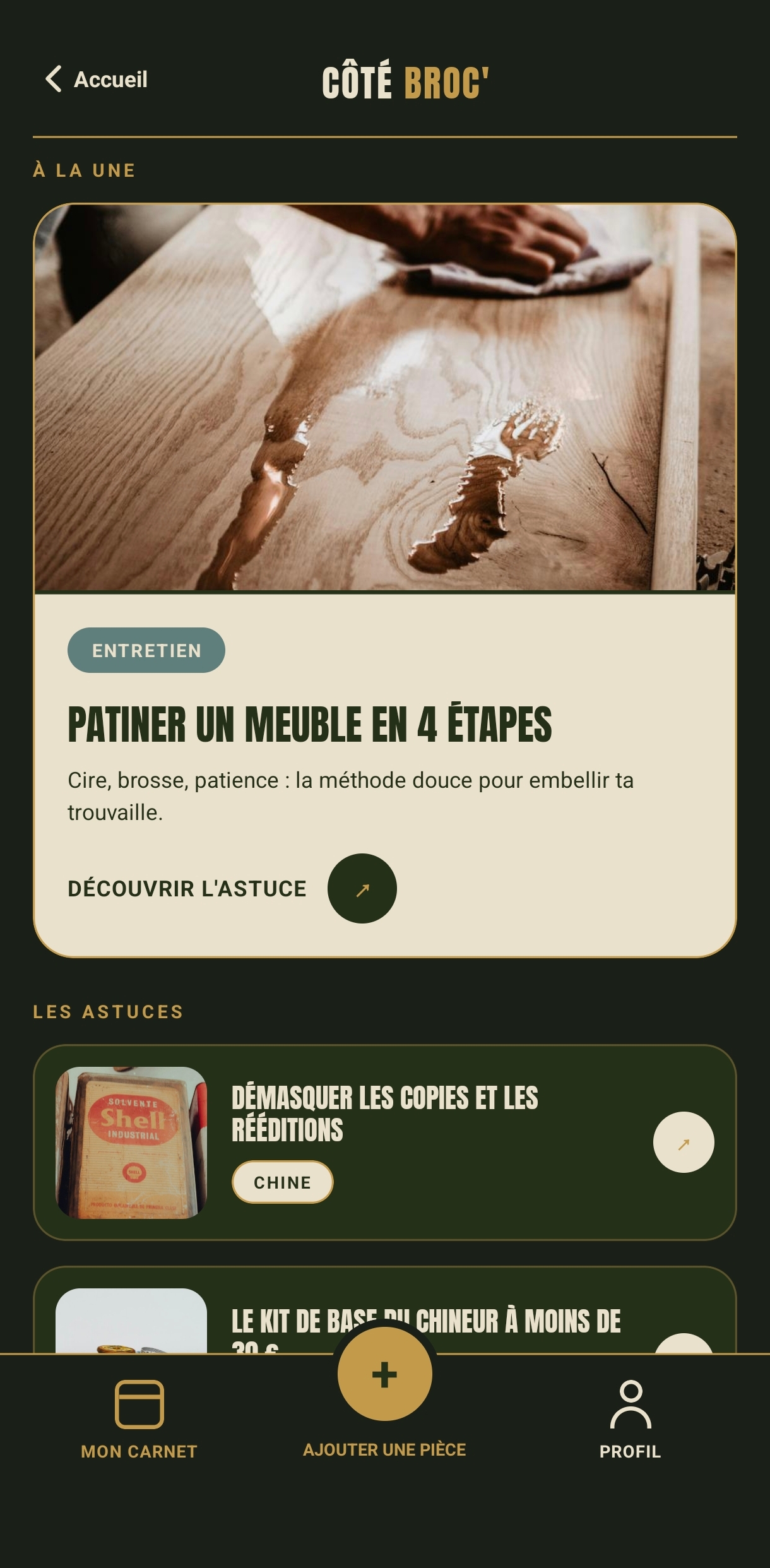 Accueil avec la tuile Côté Broc'