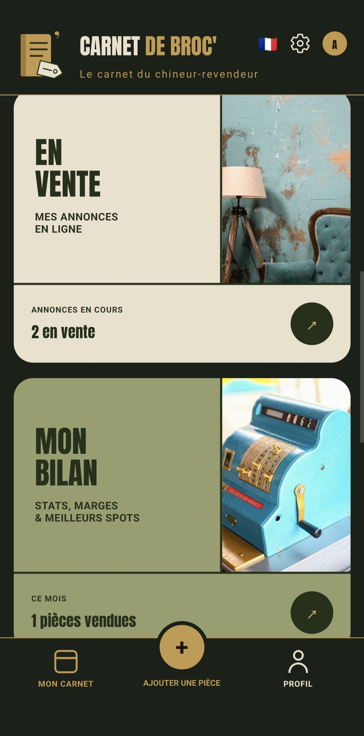 Les espaces En Vente et Mon Bilan